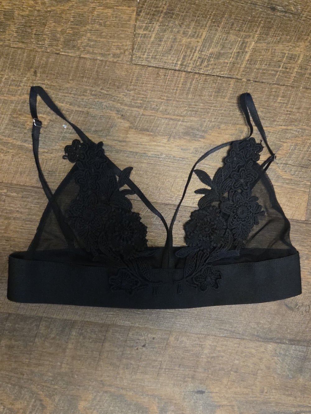 Sheer Black Floral Lace Bralette - Women Intimates